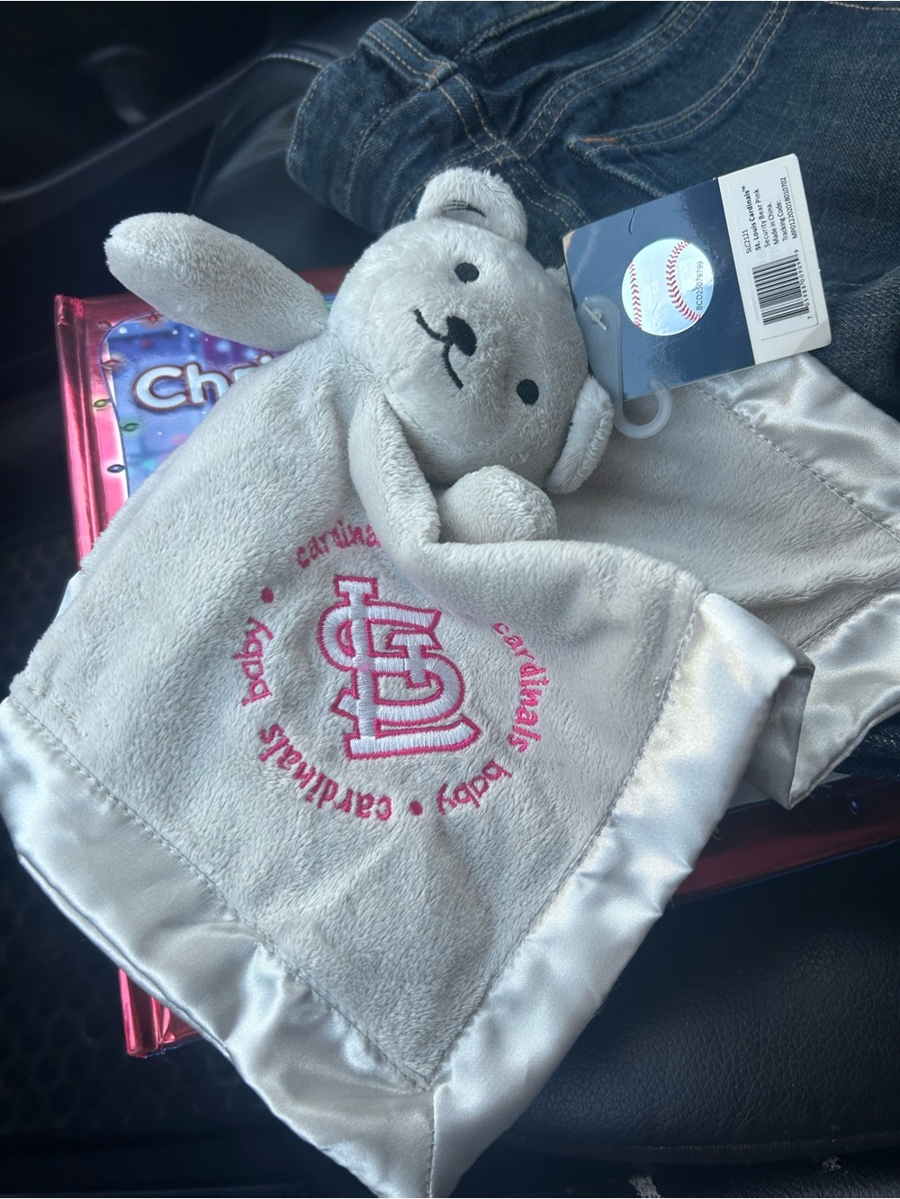Baby Fanatic Lovey Security Blanket Bear Plush Gray St. Louis Cardinals Pink NEW